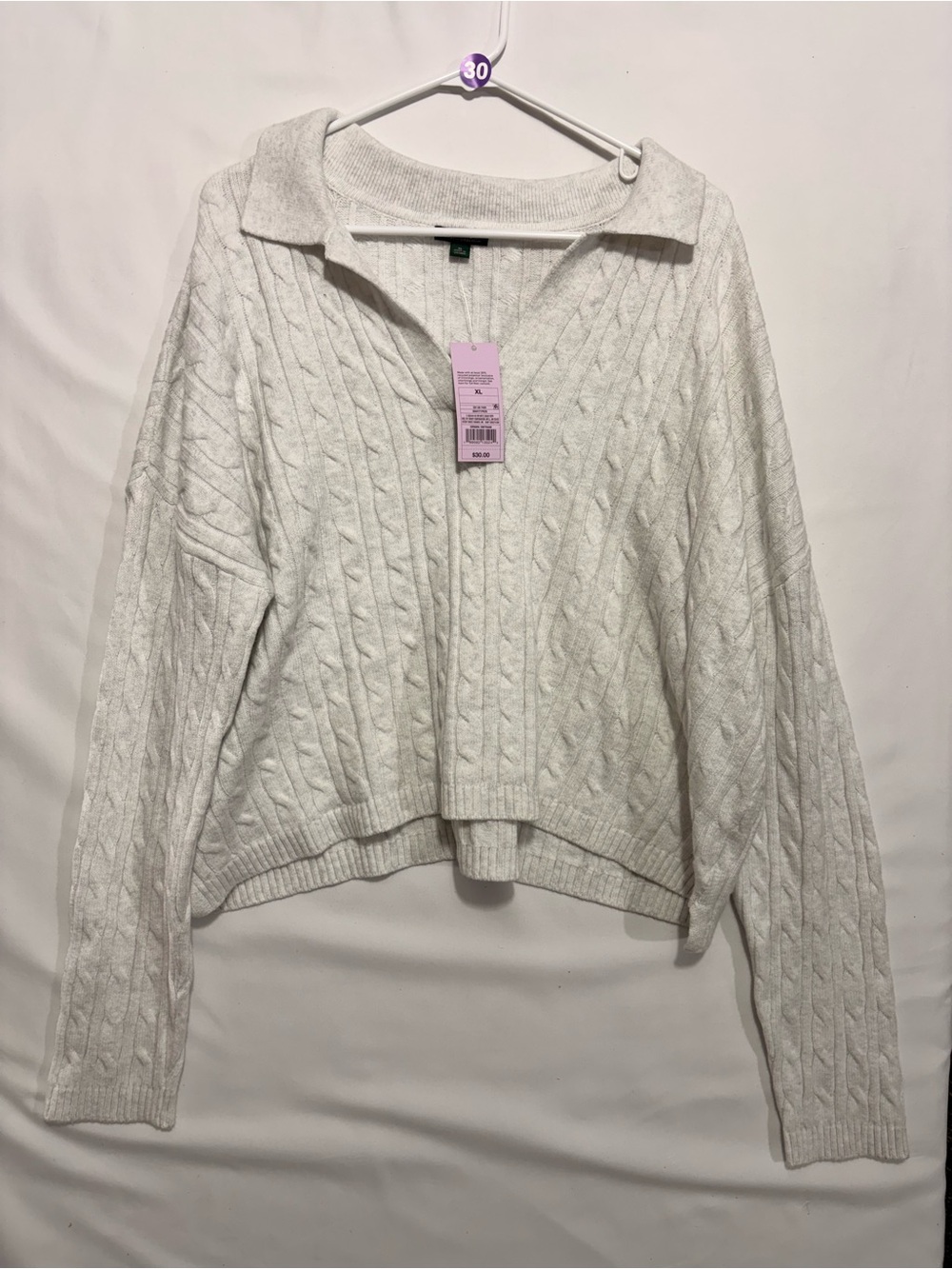 Wild Fable Women’s Cable Knit Collared Sweater - gray XL